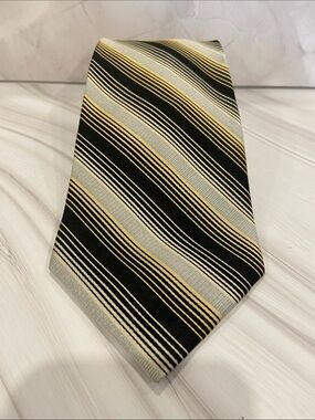 Pierre Cardin Black, Gold and Silver Diagonal Stripe Tie